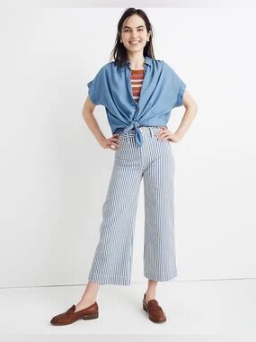 Madewell Tall Emmett Wide-Leg Crop Pants in Herringbone Railroad Stripe Size 25T